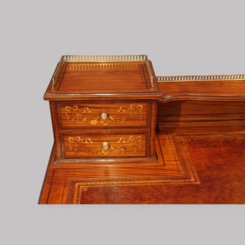 Edwardian inlaid satinwood writing table stationary drawers