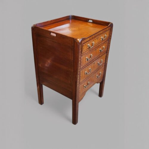Georgian inlaid bedside chest at angle