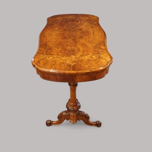 Victorian inlaid walnut card table end view