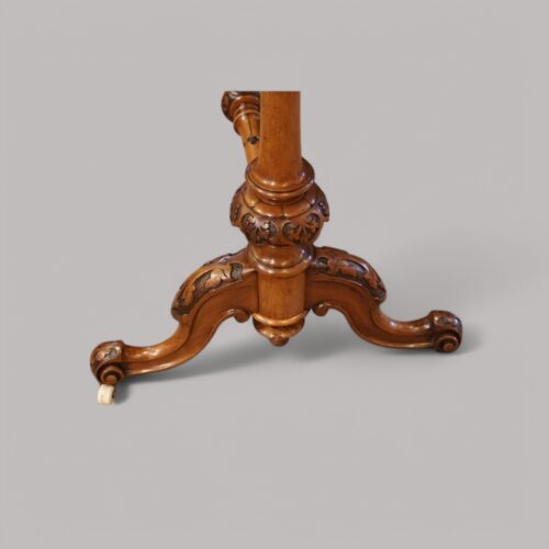 Victorian inlaid walnut card table leg detail