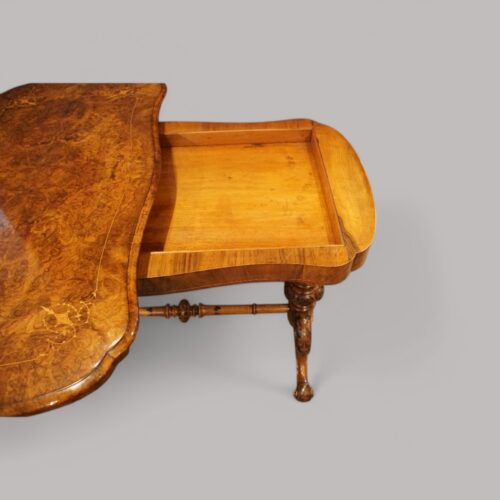 Victorian inlaid walnut card table storage