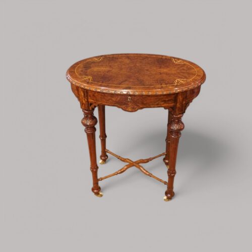 Victorian inlaid walnut oval table