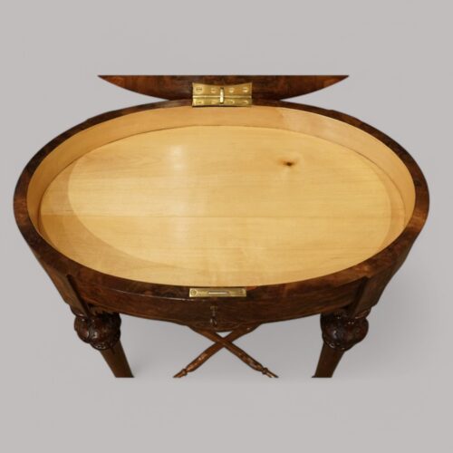 Victorian inlaid walnut oval table birch interior