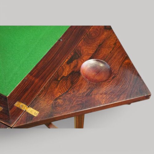 Victorian inlaiid rosewood envelope card table counter cups