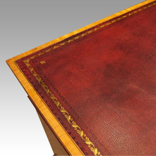 Edwardian inlaid mahogany pedestal desk detail gilt tooling to top