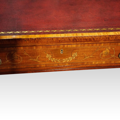 Edwardian inlaid mahogany pedestal desk inlay detail