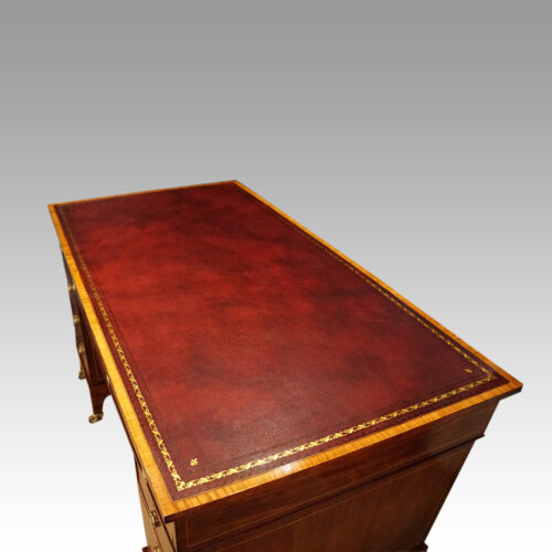 Edwardian inlaid mahogany pedestal desk inset writing surface