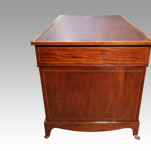 Edwardian inlaid mahogany pedestal desk side