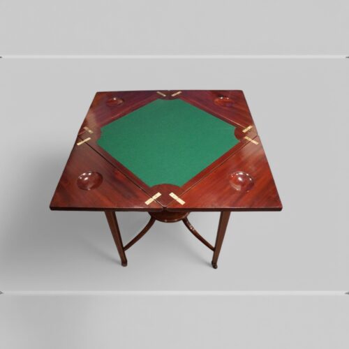 Edwardian mahogany envelope card table open