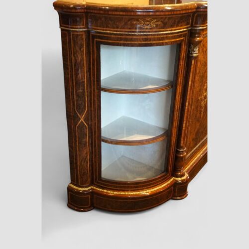 Victorian inlaid walnut 4 door credenza bow glass door