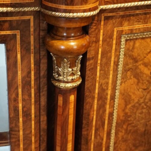 Victorian inlaid walnut 4 door credenza capital of column