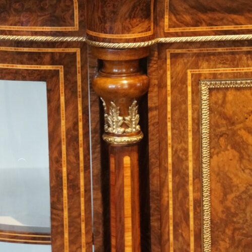Victorian inlaid walnut 4 door credenza gilt mounts