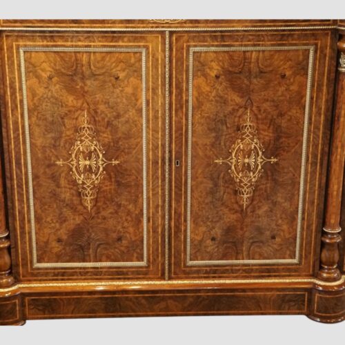 Victorian inlaid walnut 4 door credenza panel doors