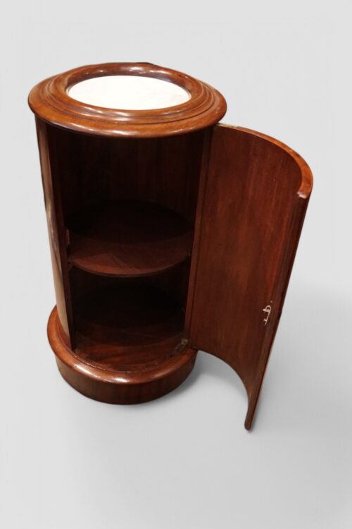 Victorian mahogany cylindrical bedside cabinet interior