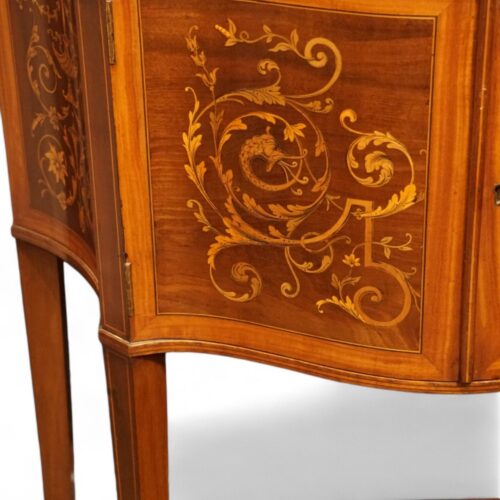 Edwardian inlaid display cabinet centre door detail