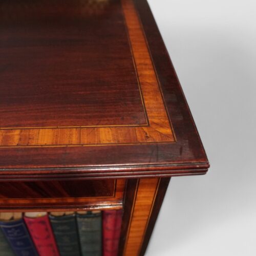 Tall Edwardian inlaid open bookcase banding on top