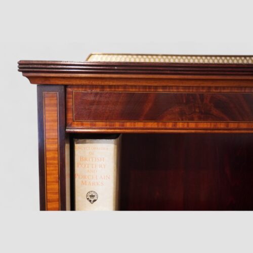 Tall Edwardian inlaid open bookcase edge top