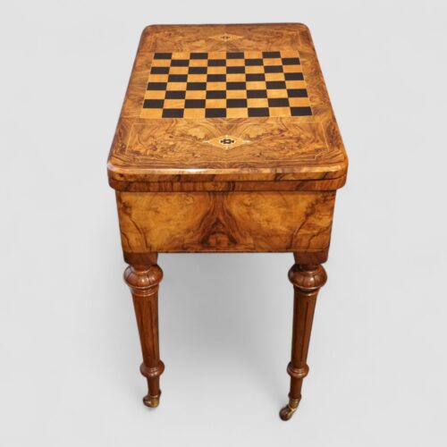 Victorian inlaid walnut games table end