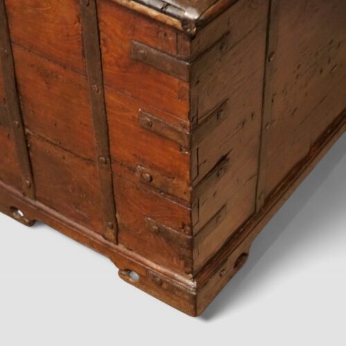 Colonial hardwood merchants chest iron strapping