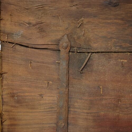 Colonial hardwood merchants chest lid detail