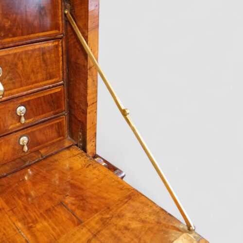 Early 18thc walnut escritoire brass elbow support