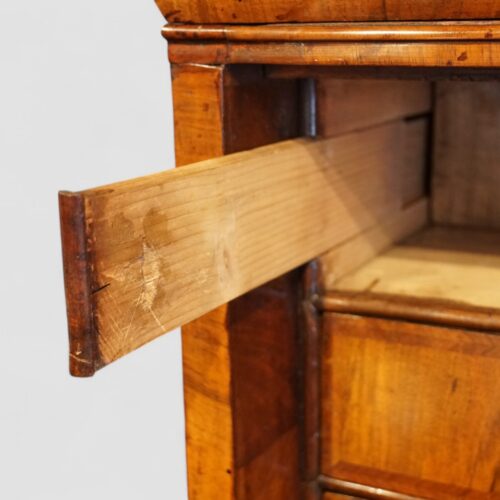 Early 18thc walnut escritoire sliding cover for secret drawer