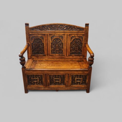 Edwardian golden oak settle