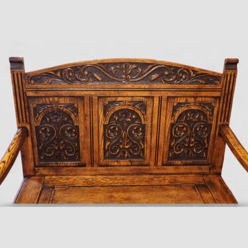 Edwardian golden oak settle back