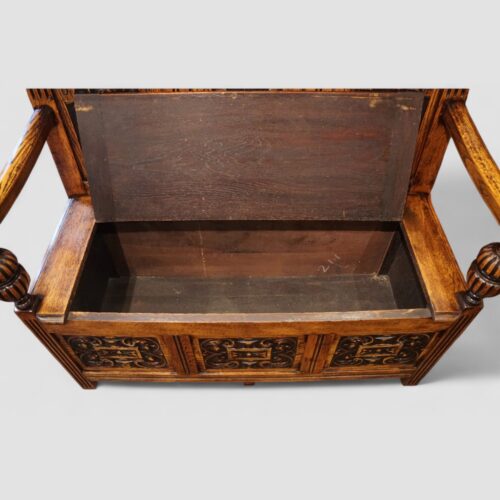 Edwardian golden oak settle interior