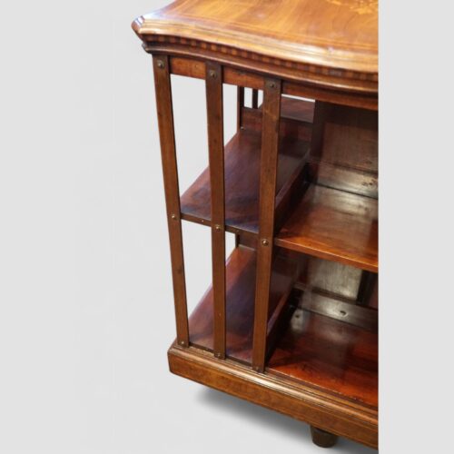 Edwardian inlaid mahogany revolving bookcase shelves