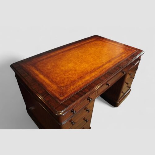 Victorian mahogany pedestal desk angle top