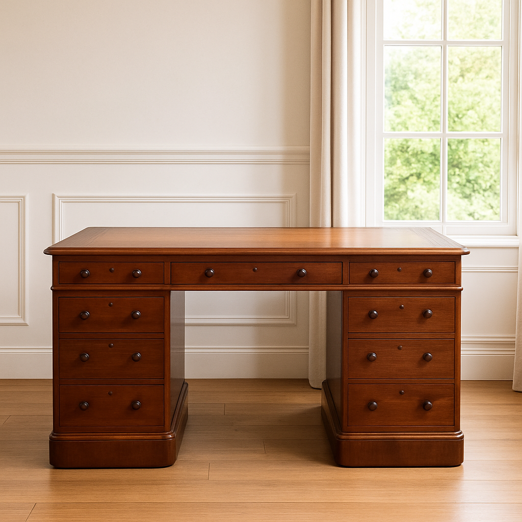 Victorian mahogany pedestal desk in a study
