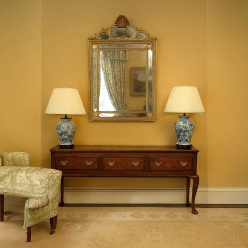 Antique oak cabriole leg dresser base in setting
