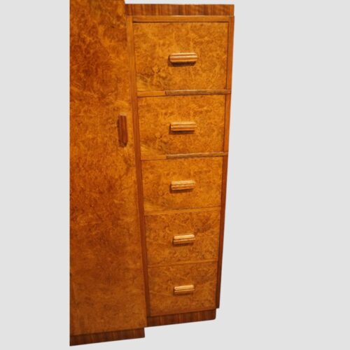 Art Deco walnut gentlemans wardrobe drawers