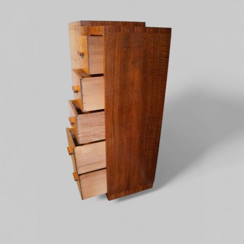 Art Deco walnut gentlemans wardrobe drawers open