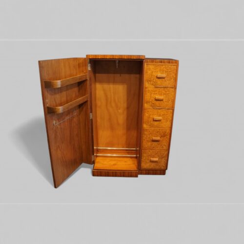 Art Deco walnut gentlemans wardrobe interior