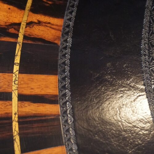 Regency mahogany drum table brass line inlay