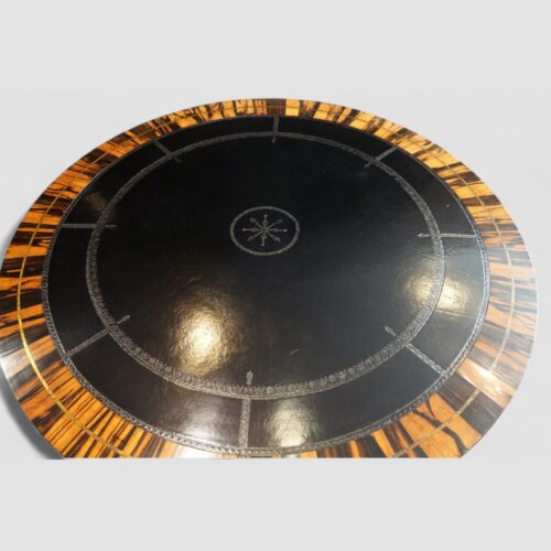 Regency mahogany drum table charcoal leather