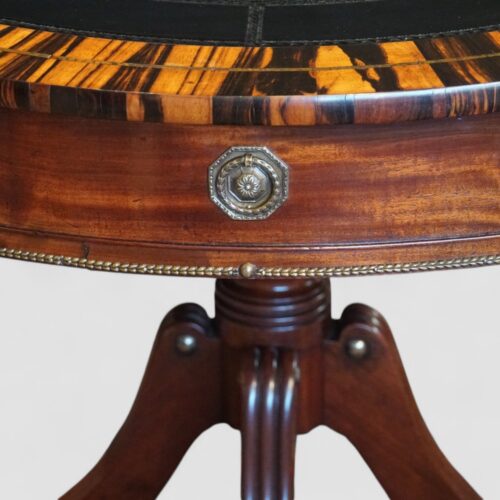Regency mahogany drum table dummy drawer front