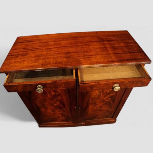 Antique mahogany side cabinet drawers open