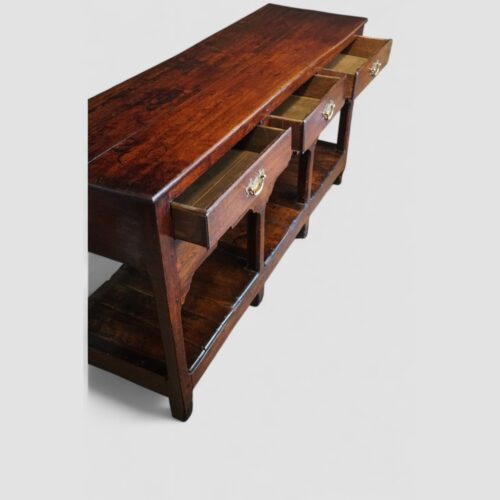 Antique oak dresser base with pot board drawers open
