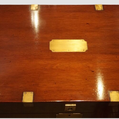 Edwardian mahogany campaign trunk plate centre top
