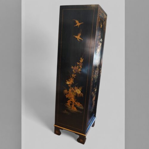 Pair of black lacquer Chinoiserie cupboards left end