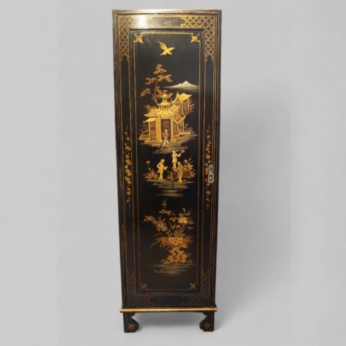 Pair of black lacquer Chinoiserie cupboards left side