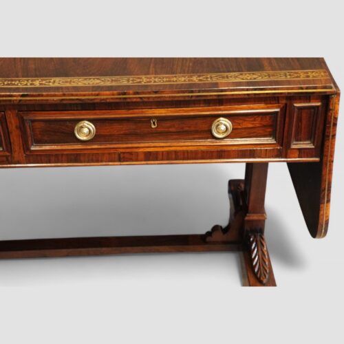 Regency brass inlaid rosewood sofa table drawer detail