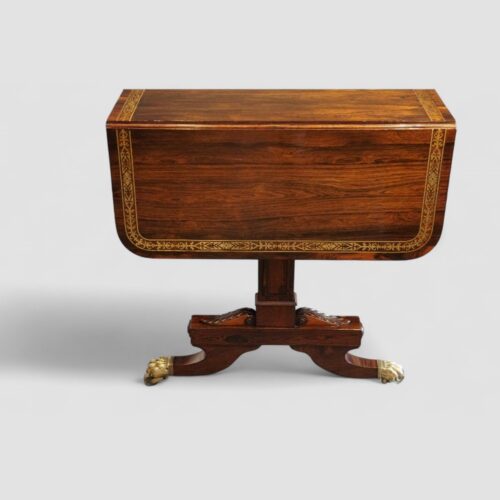 Regency brass inlaid rosewood sofa table end view