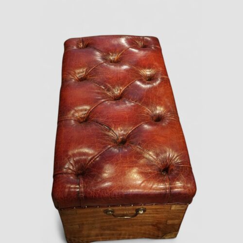 Victorian camphorwood ottoman leather top