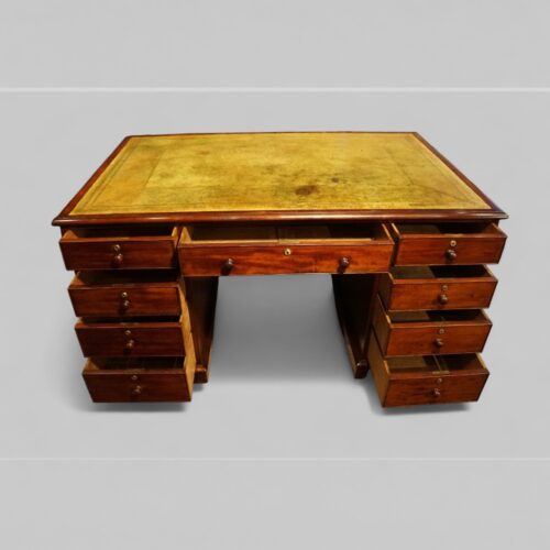 19th century mahogany partners desk drawers open
