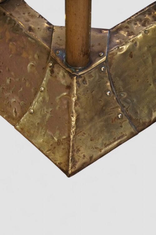 Arts and crafts brass club fender corner strap detail