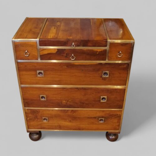 Brass bound yew wood serving cabinet